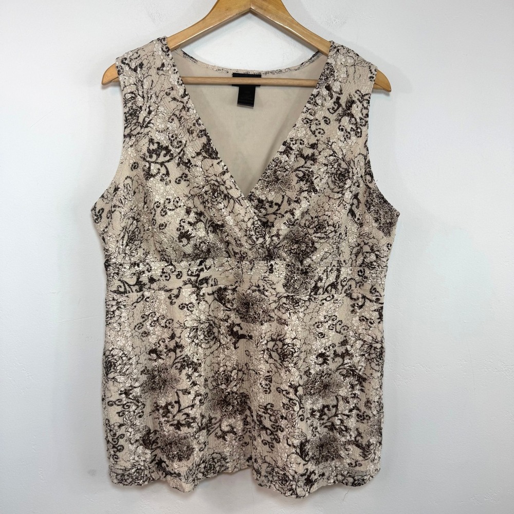 Lane Bryant Floral Lace Top Cream Black Surplice Empire Waist Romantic 18/20‎